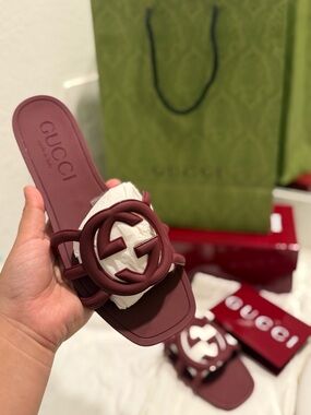 Gucci Burgundy Rubber Interlocking G Slide
